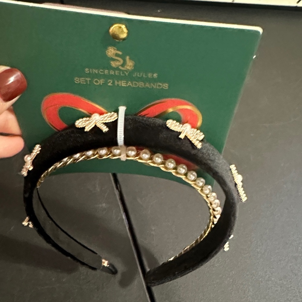 Sincerely Jules black velvet with gold pearls set of 2 headbands